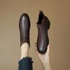 Fashion NEW Autumn Women Boots Round Toe Chunky Heel Shoes Split Leather Shoes for Women Casual Slip-on Ankle Boots Black Handmade Boots