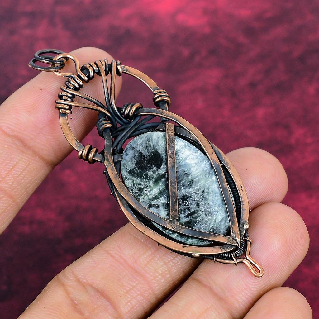 Seraphinite Pendant Handmade Copper Wire Wrapped Pendant Natural Gemstone Jewelry
