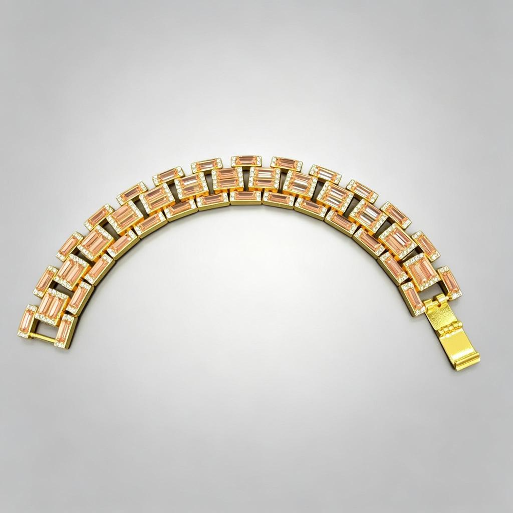 17mm Luxury Iced Out Baguette Cut CZ Charm Bracelet Gold Silver Plated Hip Hop Watch Band Bangle Women's Gift Jewelry