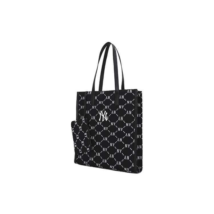 

MLB Monogram Series Vintage Floral Print NY Yankees Detachable Large Capacity Polyester Tote Bag Women Tote Bags Black 3AORM012N-50BKS Black