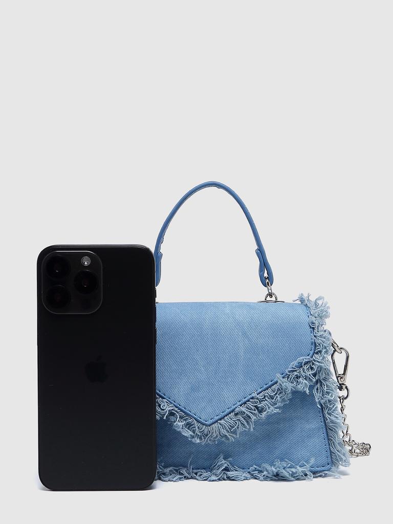 Retro taška s strapcami džínsová modrá mini taška s retiazkou na rameno crossbody taška