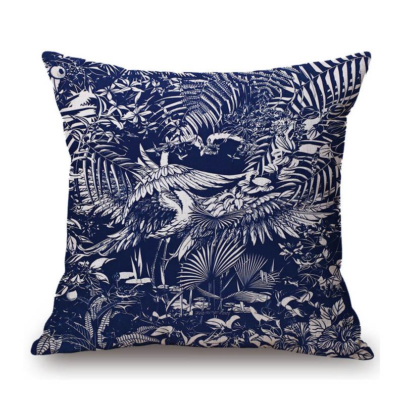 Französischer Toile De Jouy Delfter blauer Flamingo-Vogel-Tiger-Königshof-Muster, eleganter dekorativer Sofa-Kissenbezug, Kissenbezug