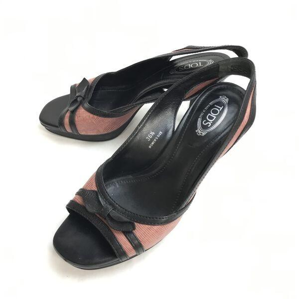 TOD’S Sandals Women’s 36.5 23.0-23.5 Black Pink Ribbon Pumps(USED)