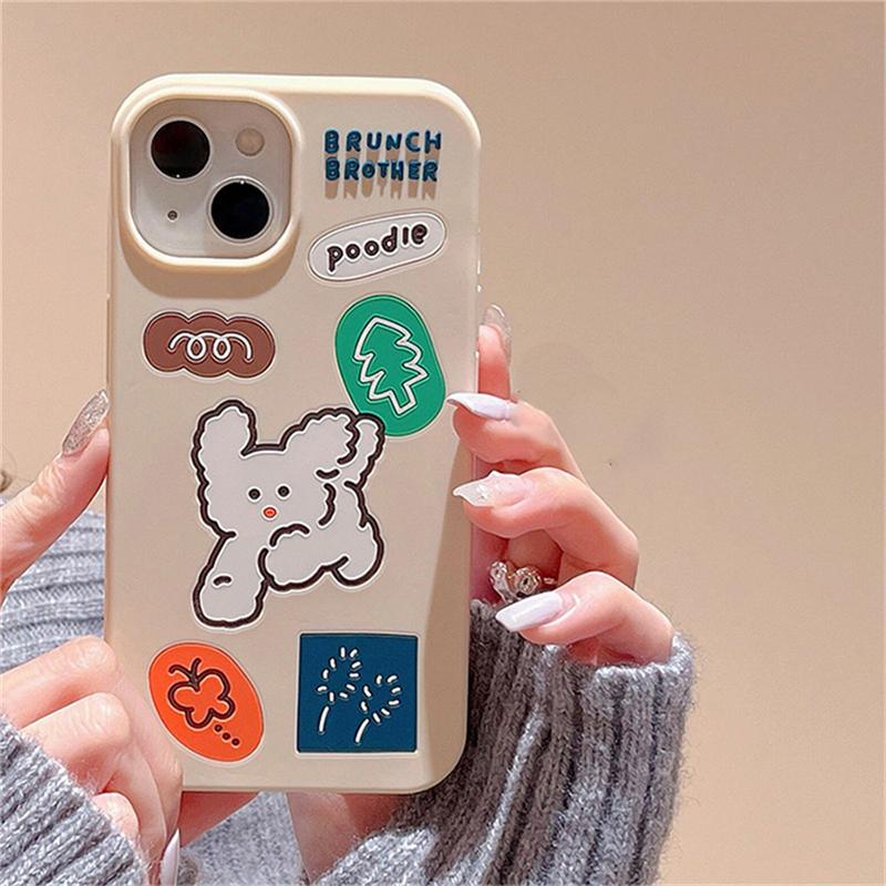 Ins Korean Cute Cartoon Poodle Dog Silicone Phone Case For Iphone 14 13 12 Pro Max 11 Lovely Puppy Protective Soft Cover Funda
