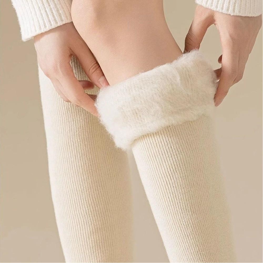 Soft Thicken Warm Long Socks Fleece-lined Solid Color Knee-High Stockings Leg Protection Long Tube Socks Winter
