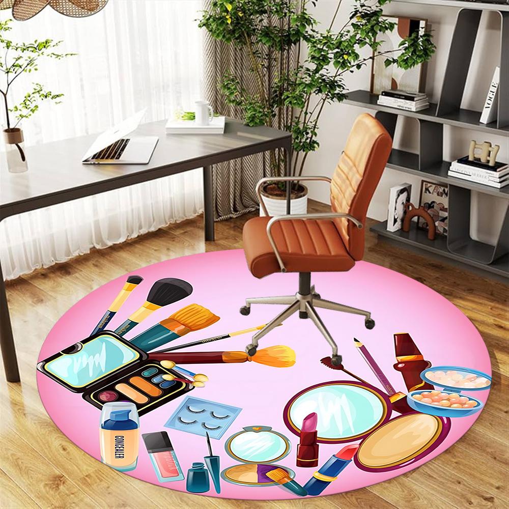 1pc makeup cosmetics Round Chair mat Area Rug - Non-Slip, Floor Mat for Office, Bedroom, and Indoor Decor c1125366