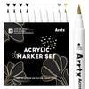 Arrtx Acrylic Paint Pen 10-piece Set (4 Black 4 White 1 Gold Silver) Water-based Marker Soft Brush Tip Fine Point Waterproof Stone Glass Resurrection