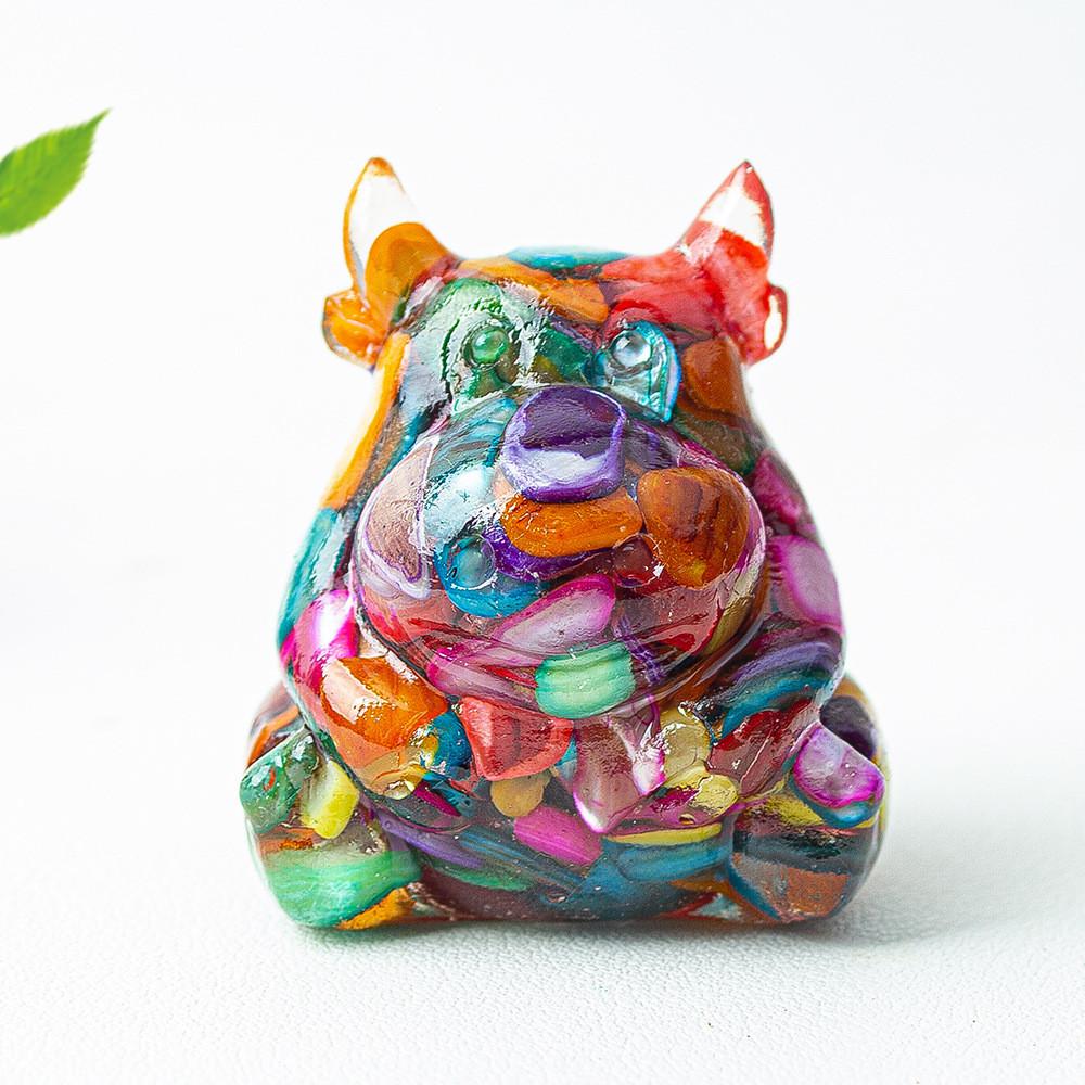 Resin Crystal Cow Figurine With Lucky Fortune For Office Desk Decor Gift For Teens And Adults