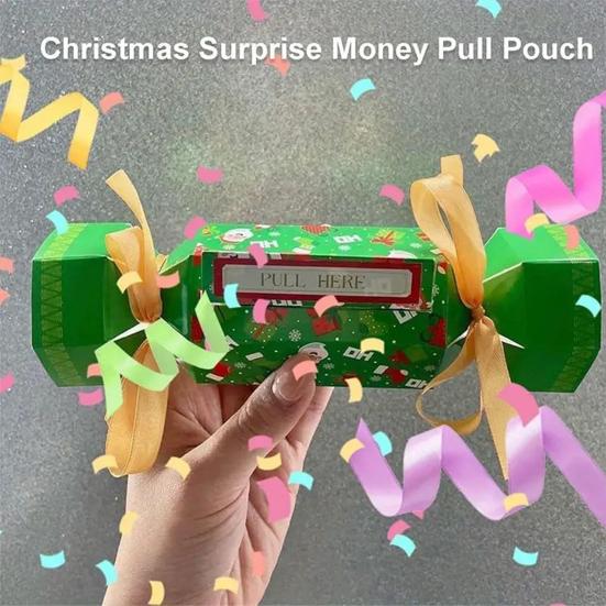 Christmas Candy Cash Pull Box Interactive Money Gift Holder with Ribbon