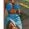 Maiô feminino estilo europeu-americano dividido, cor sólida, cor sólida, sexy, pescoço, pendurado, três peças, biquíni, moda praia