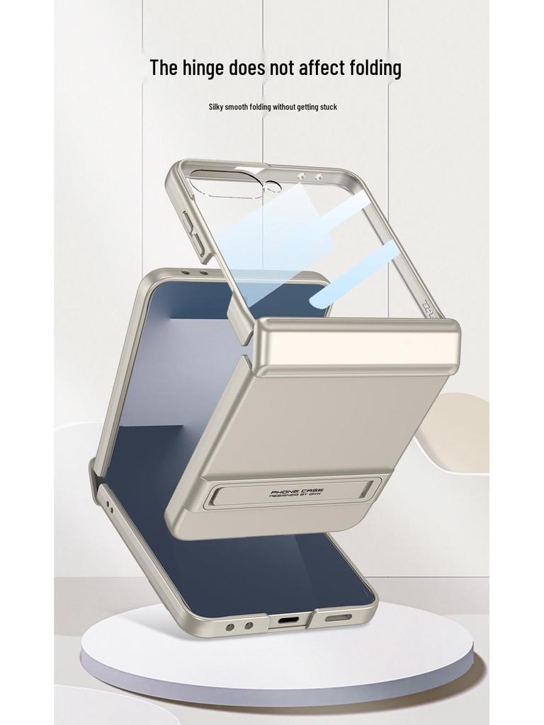 Slim Samsung Z Flip7 Case with Triumph Stand, Full Coverage, Anti-Fall, Solid Color, Hinge Protection