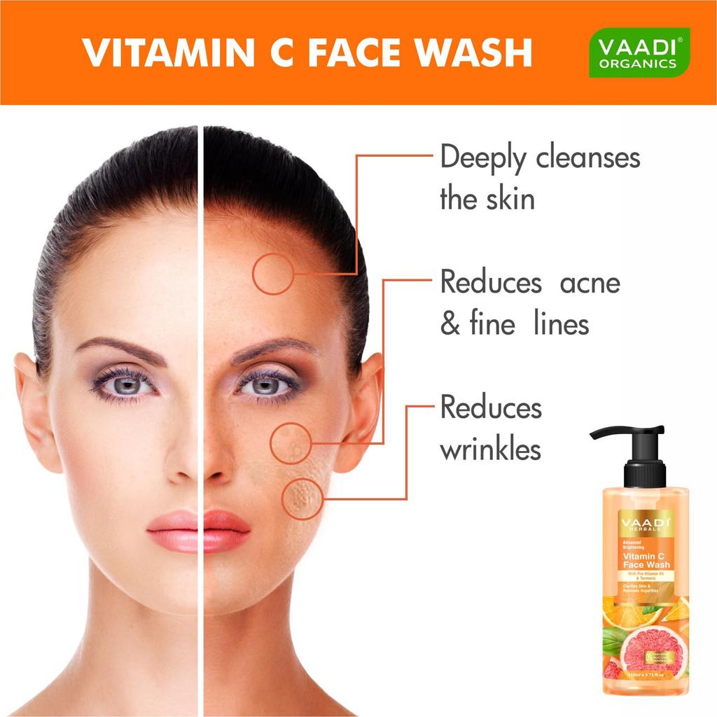 Vaadi Herbals Vitamin C Face Wash With Pro Vitamin B5 & Turmeric Brightening Oil Control Gentle Daily Cleanser 110 ml
