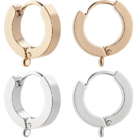 Beebeecraft 1 Box 16Pcs Round Leverback Hooks 24K Gold & 925 Sterling Silver Plated Stainless Steel Huggie Hoop Earrings Findings French Ear Wire