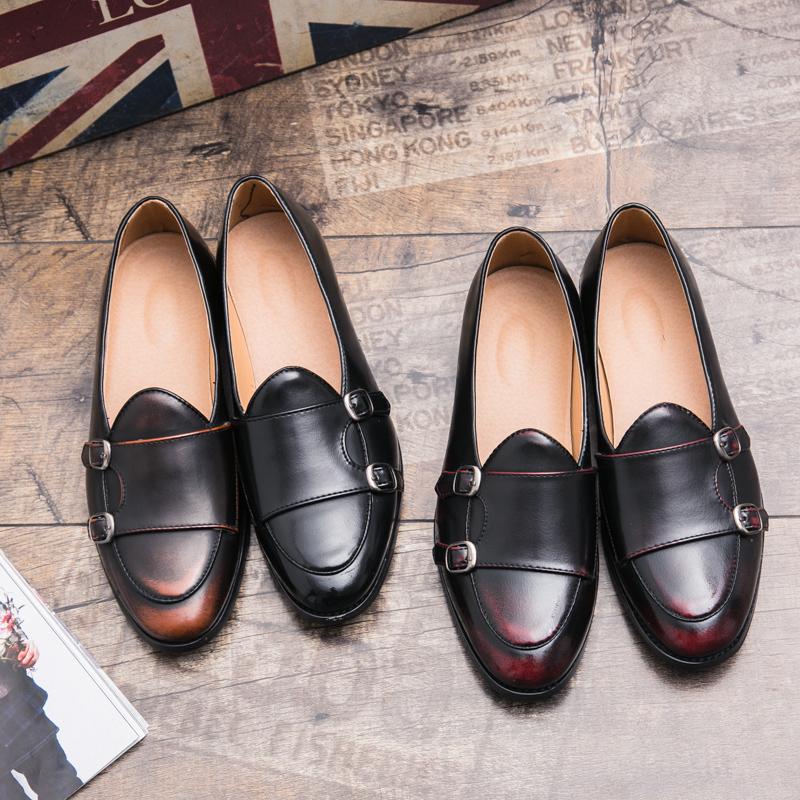 Fashion New Men Fashion Le Fu Shoes PU European style Metal Double Buckle One Step Comfortable Business Dress Shoes Size 38-48 Men Shoes