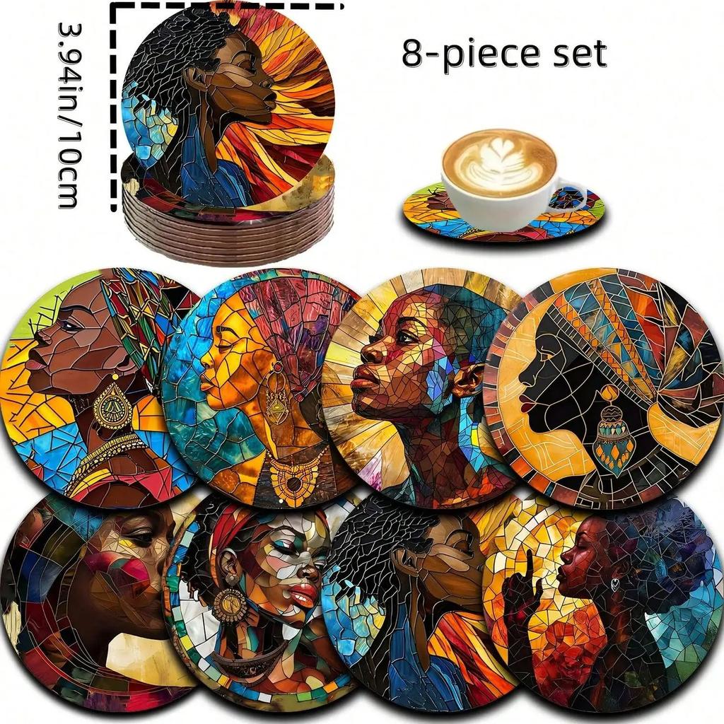 8pcs wooden art shaped coasters, used for beverage, coffee, and teacup cushions, decorating homes and restaurants,