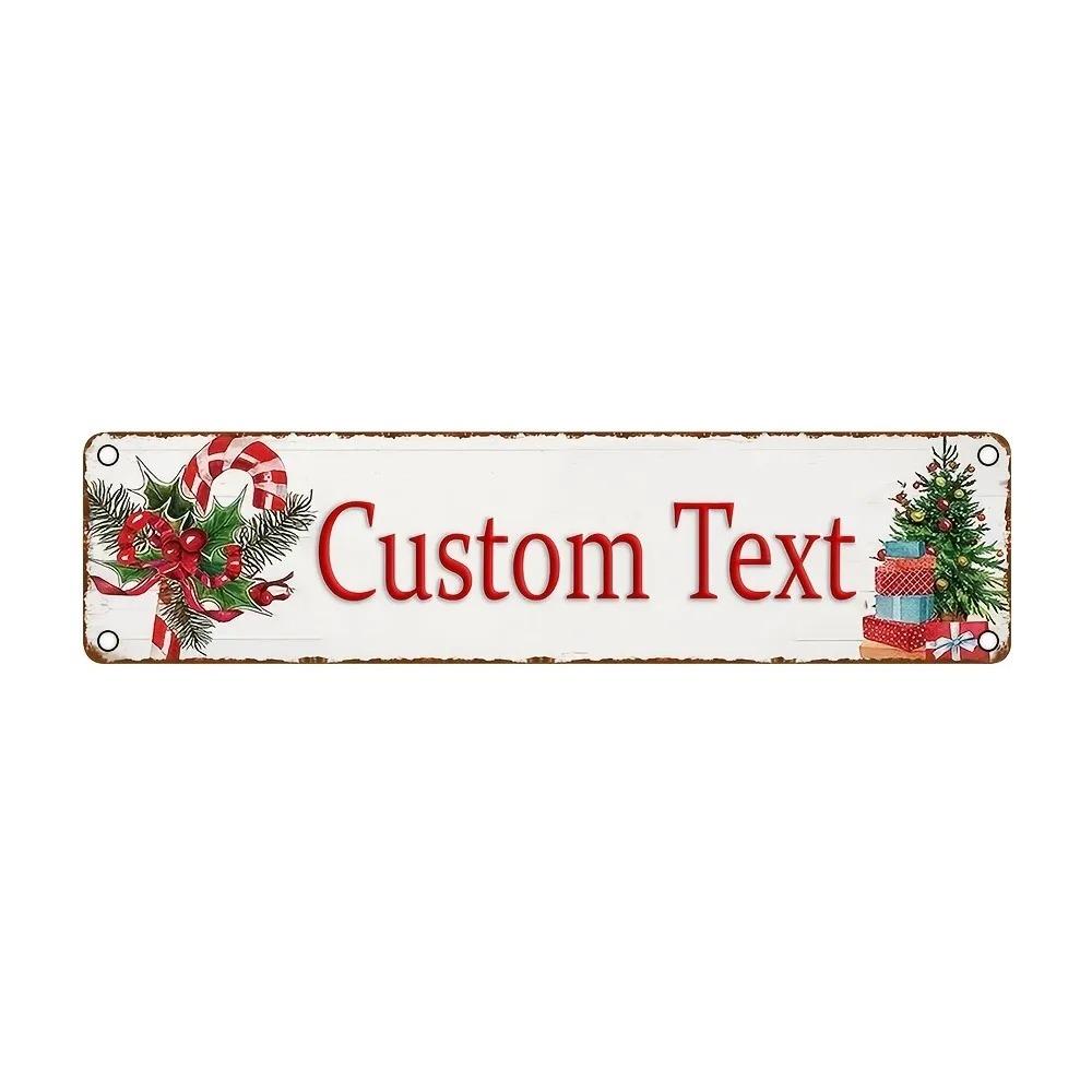 16x4In 2D Flat Classic Santa Aluminum Sign Custom Text Christmas Wall Decor