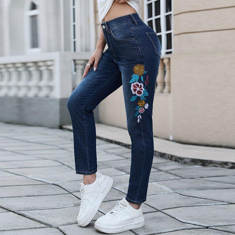 

PUFFANPOP Женские джинсы скинни с высокой посадкой, эластичные, модные, облегающие, джинсовые брюки большого размера XL синий