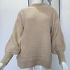2026 Autumn/Winter Women's Chunky Knit Side-Slit Sweater: Semi-High Neck, Loose Fit, Solid Color, Long Sleeve.