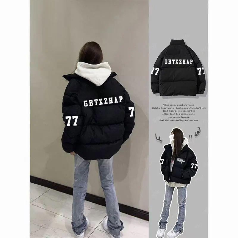Unisex Autumn/Winter Thickened Cotton Padded Jacket with Letter Print