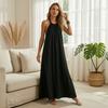 Rochie Maxi de Vară din In pentru Femei cu Gât Halter, Fără Mâneci, Linie A, Largă, Casual, Lungă, Rochie de Soare Floare pentru Plajă