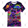 Neon Hip Hop Kat T-shirt Voor Mannen Carnavalsfeest Ronde Hals Korte Mouw T-shirts Hip Hop Straat 2025 Zomer Trend Sterren Ruimte Tee