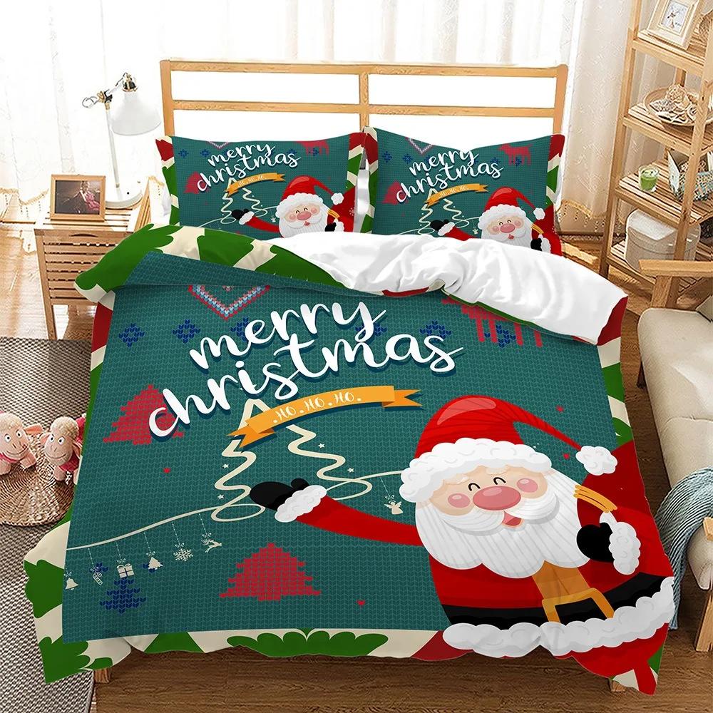 

Merry Christmas 3D Print Bedding Set, Duvet Covers,Pillowcases, Red,Snowflake,Deer,Comforter New Year Gift Bed Clothes, 240x220 (135x200cm)