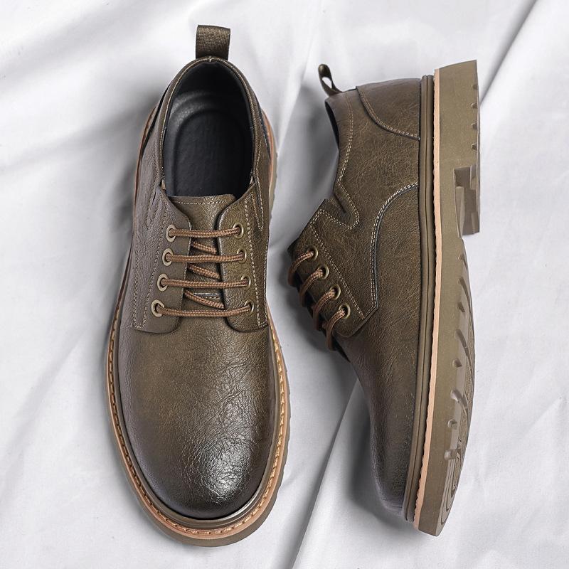 FashionCow Leather Platform Shoes for Men Spring Autumn New Designer British Style Retro Loafers Male Fashion Casual Work Shoes Man