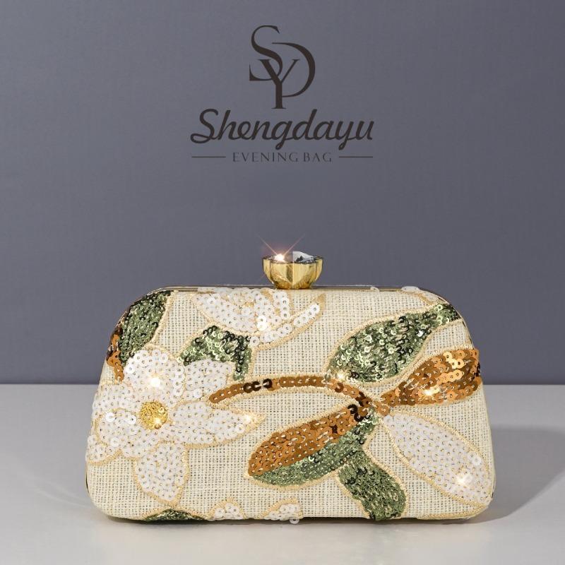 Popular Embroidery Dinner Bag Handmade Embroidery Decal Chinese Style Sequins Niche Clutch Bag Evening Bag