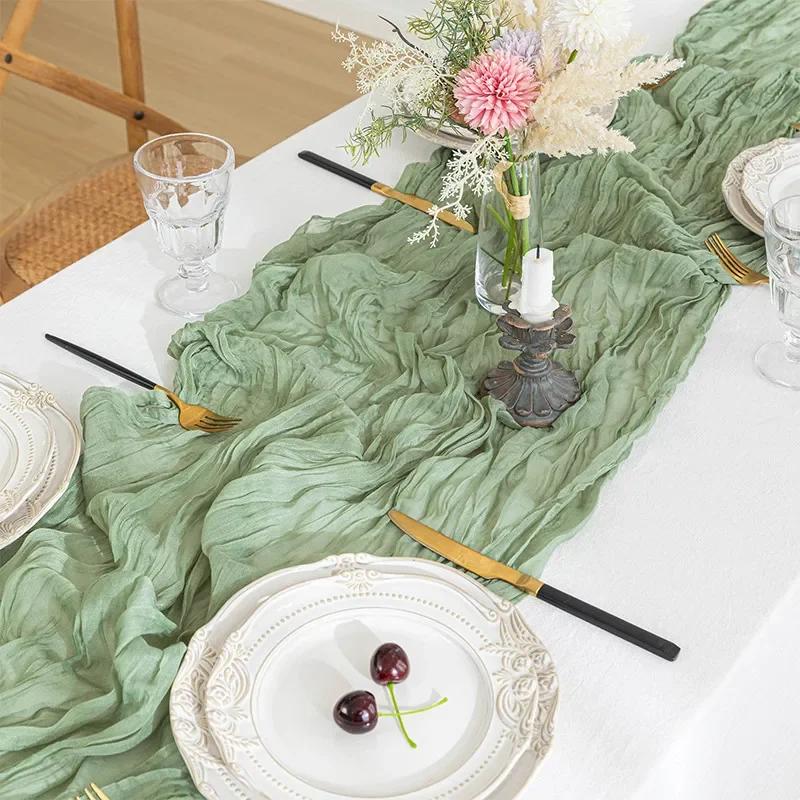 Bali Ruffled Látka Stolní Vlaječka Evropský Twist Ubrus Svatební Party Dekorace Ruffled Bohemian Table Runner Bytové Doplňky