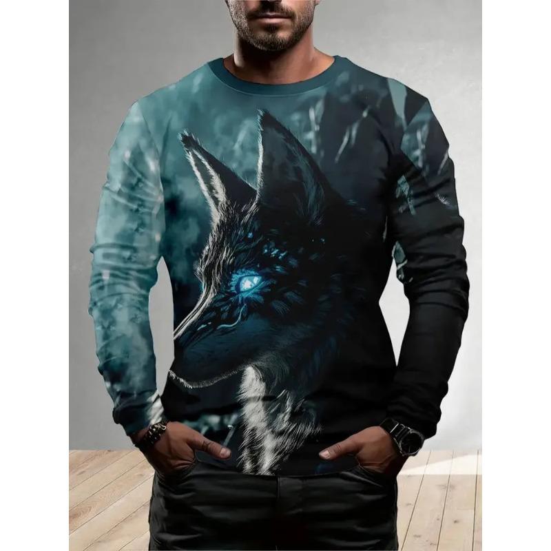 Herren 3D-Druck Crew-Neck Langarm-T-Shirt