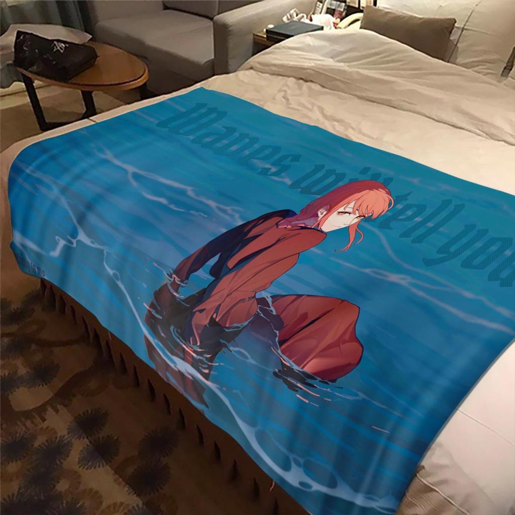 Anime Chainsaw Man Blanket Makima Pochita Power Character Flannel Blanket Comfortable Warm Blanket Gift for Family Friend