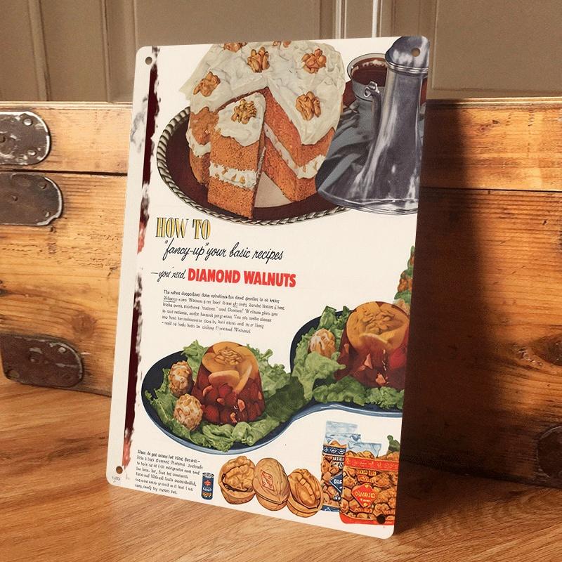 

1 piece of vintage American-style diamond walnut cake advertising tin plaque, classic food poster decoration, kitchen and dining (as the picture,20x30cm)