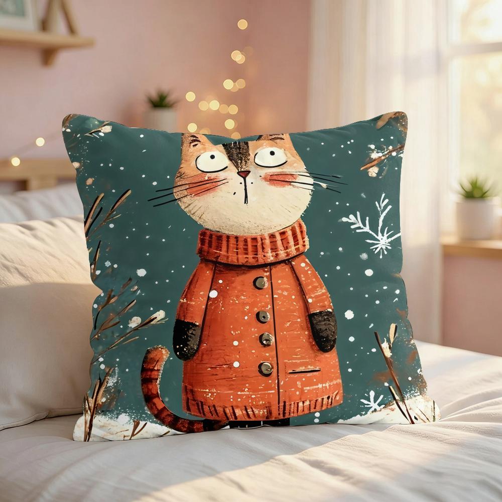 Winter Cartoon Animals Cute Cushion Cover Silky Short Plush Invisible Zipper Dustproof Sofa Pillow Case For Home Decor