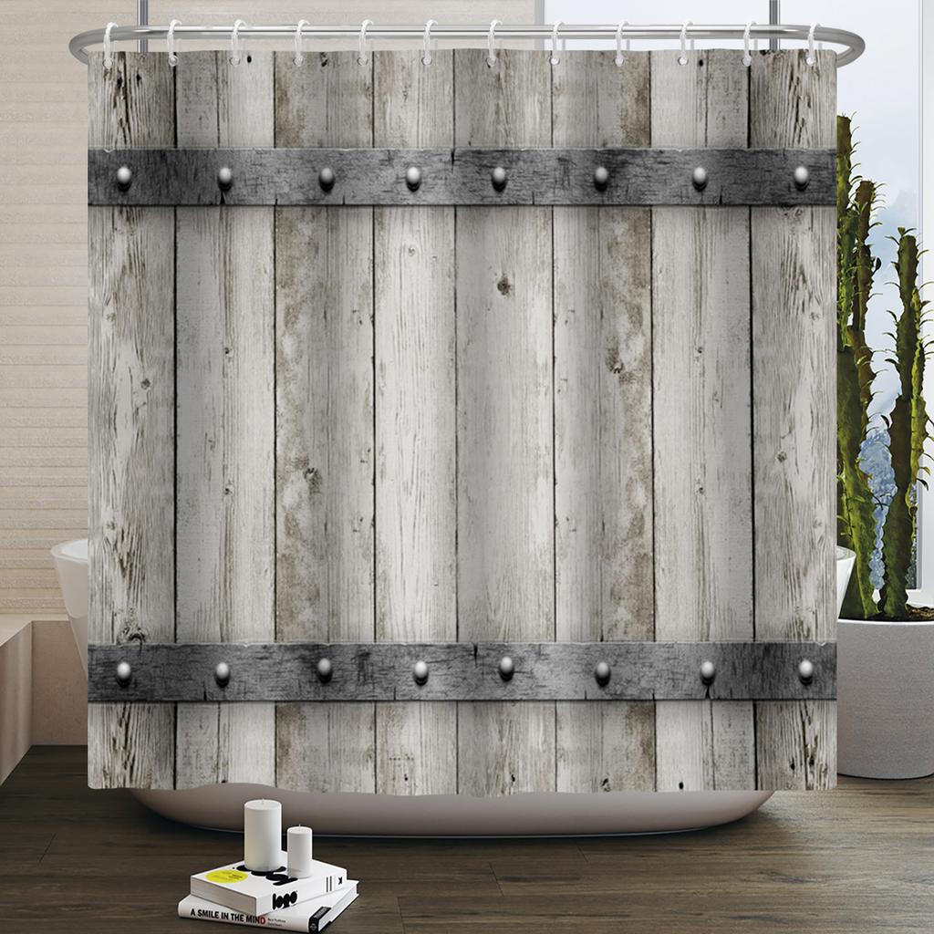 Retro Wood Door Shower Curtain Farmhouse Country Vintage Farm Barn Wooden Waterproof Polyester Shower Curtain for Bathroom Decor
