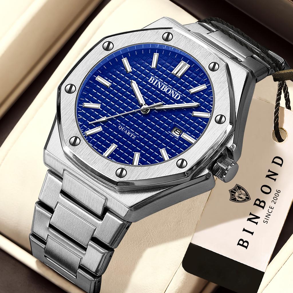 BINBOND Free Ship Luxury Accurate Quartz Wristwatches For Men Luminous Waterproof Auto Date Men's Watch Sturdy Casual Reloj