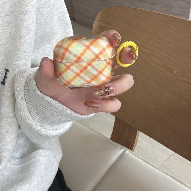 INS Semi-transparent Orange Plaid AirPods 1 Generation Bluetooth Headset Case for AirPods 1 Generation Pro1 Generation