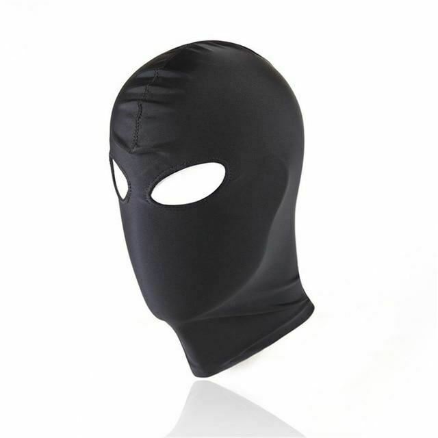 Black Hood Mask Stretchy Head Fetish Kink Restraints Hoods
