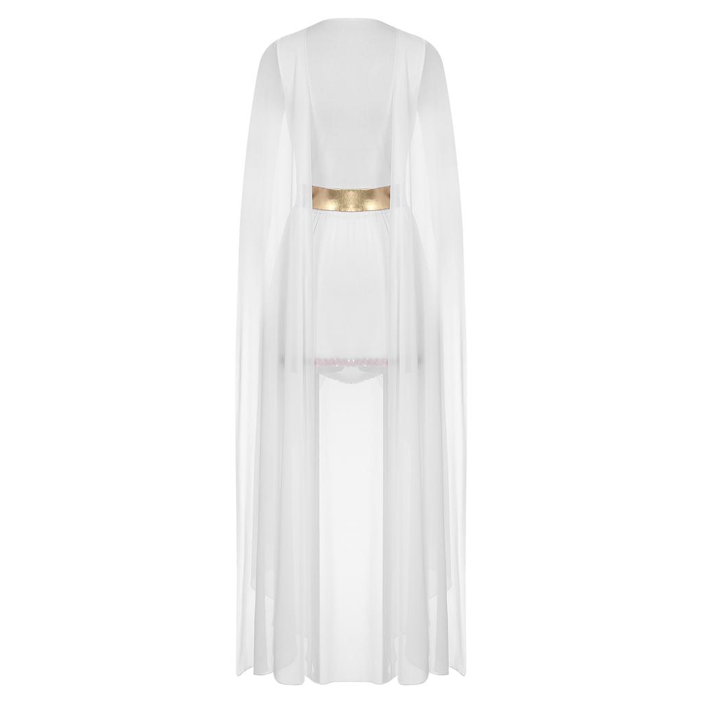 Damen Halloween Cosplay Themen Griechische Prinzessin Königin Kleid Damen V-Ausschnitt Cape Ärmel Pailletten Split Kleid Cosplay Kostüm Römisches Toga Kleid