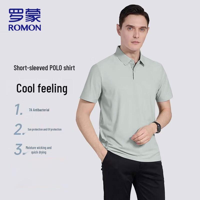 

ROMON Men s 7A Antibacterial Ice Silk Quick-Dry Polo T-Shirt 4XL