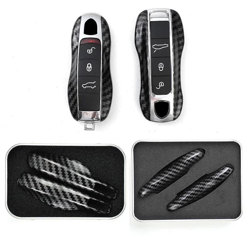 Pour Porsche Boxster Cayman Panamera Cayenne 911 Housse de Clé de Voiture 918 997 991 Étui à Clés en Fibre de Carbone Accessoires de Voiture Housse de Protection