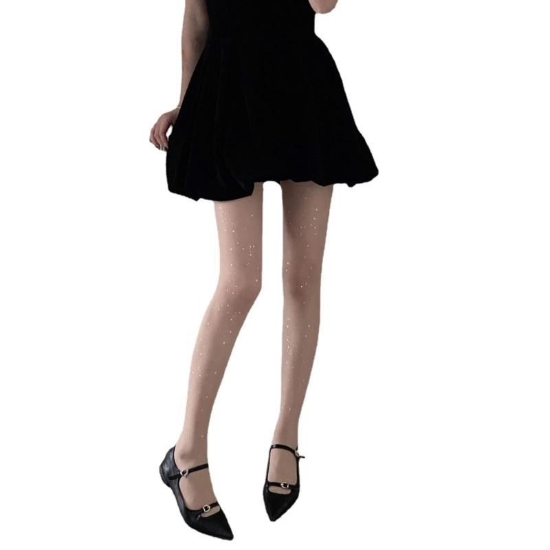 Women Sweet Ballet Style Ultra-Thin Sheer Pantyhose Stockings Glitter Star Patterned See-Through Tights Leggings Hosiery