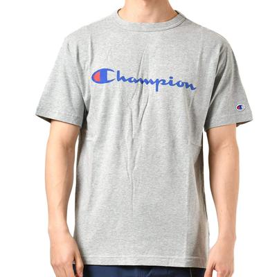 Champion Erkek Kısa Kollu Tişört, %100 Pamuk, Klasik Yazı Logolu Baskı, Oxford Grisi, S Beden (C3-P302)