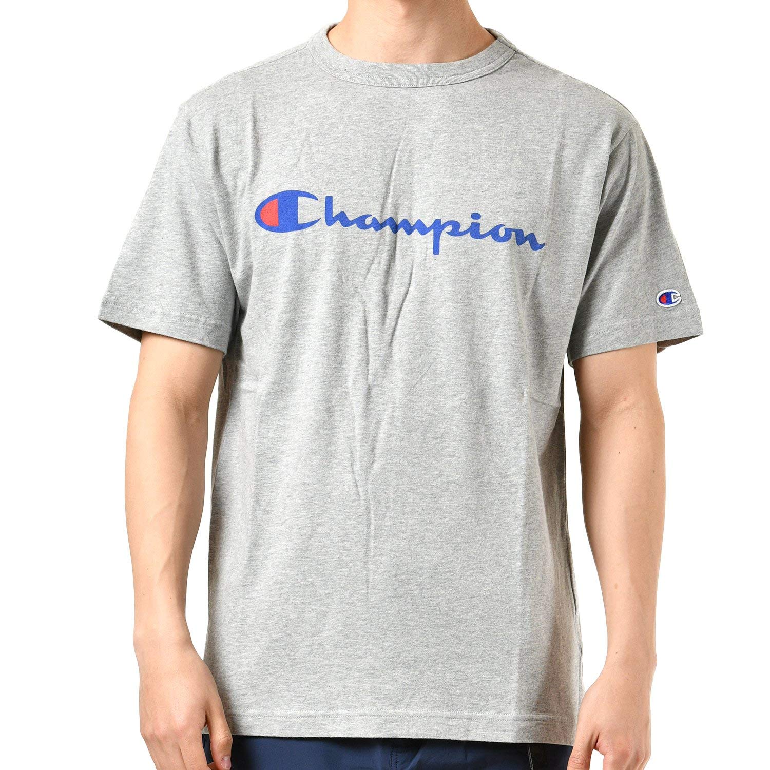 

Champion Men s Short Sleeve T-Shirt, 100% Cotton, Classic Script Logo Print, Oxford Gray, Size S (C3-P302)
