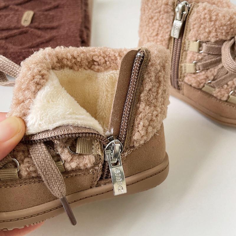 Girls' Cotton Boots Winter New Baby Girls' Short Boots Lamb Fur Soft Soled Toddler Shoes