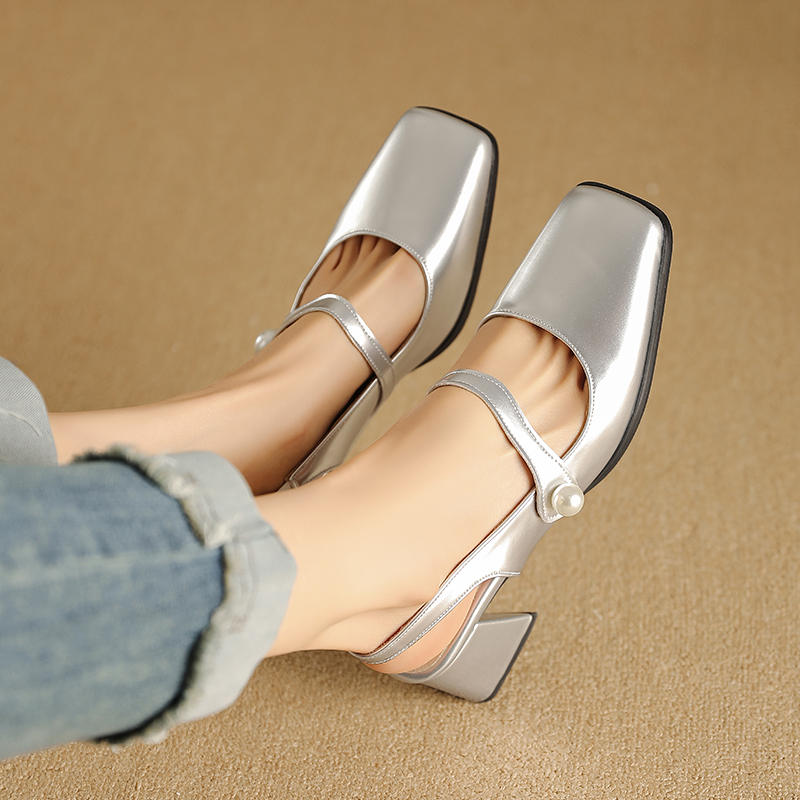 Women's high-heeled sandals spring and summer new simple and comfortable thick heel large size light mouth bag head sandals