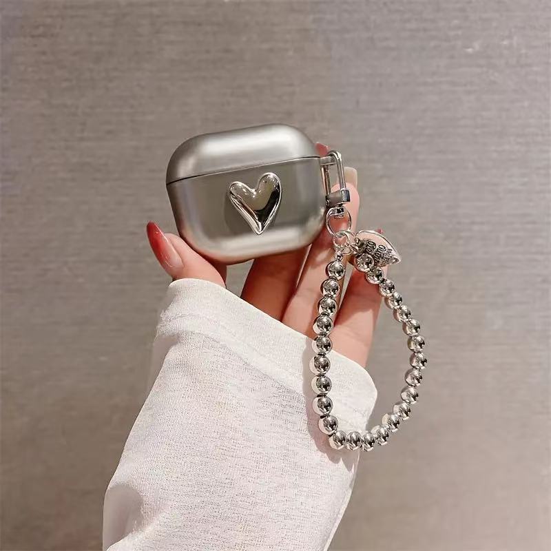 Frosted Silver Heart Pendant for AirPods AirPods1/1AirPods1 Bluetooth Headset Case