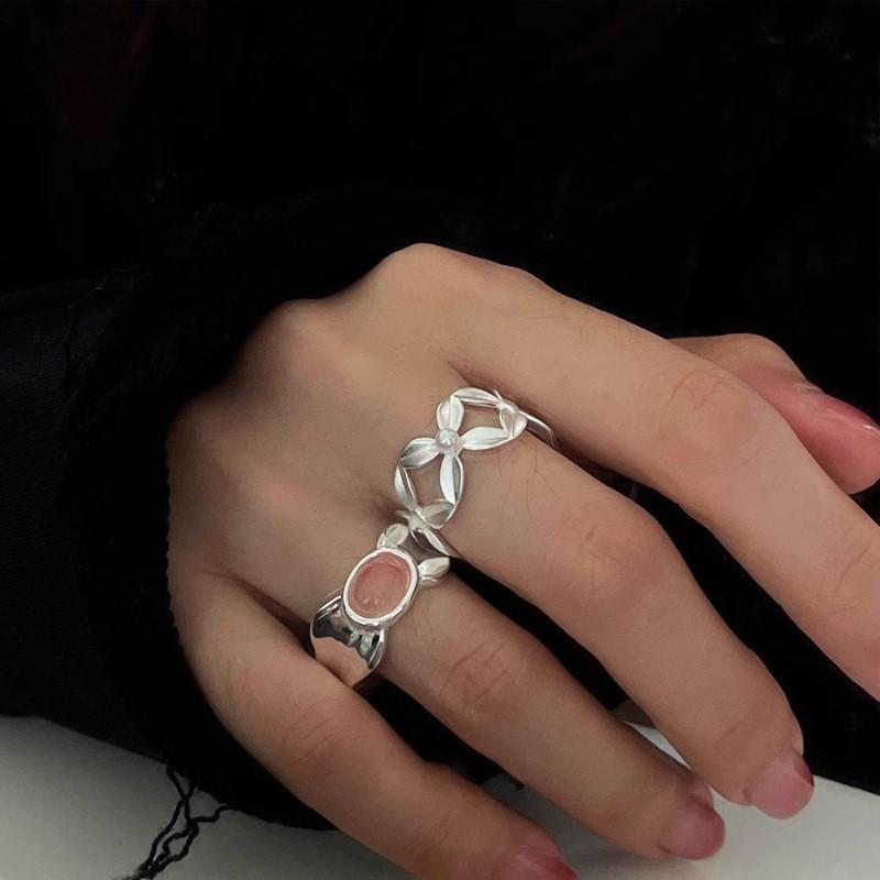 Pattern Floral Distinctive Pink Zirconia Ring For Women Stylish Open Adjustable Fashion Ring 2024 New Arrival