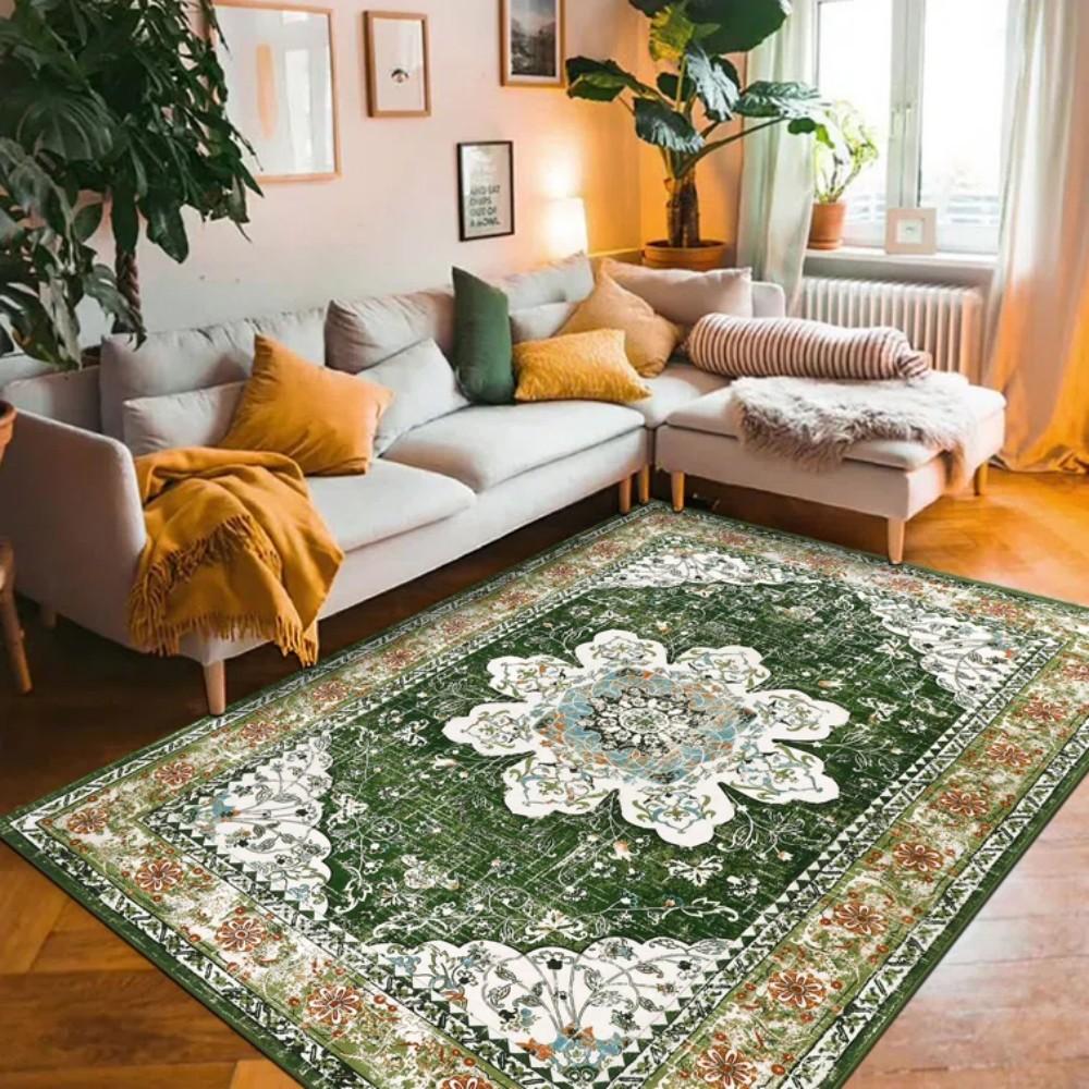 Bohemian Vintage Area Rug Machine Washable Carpet Non-Slip Living Room Floor Throw Rug for Bedroom Dining Room Kids Playroom Mat