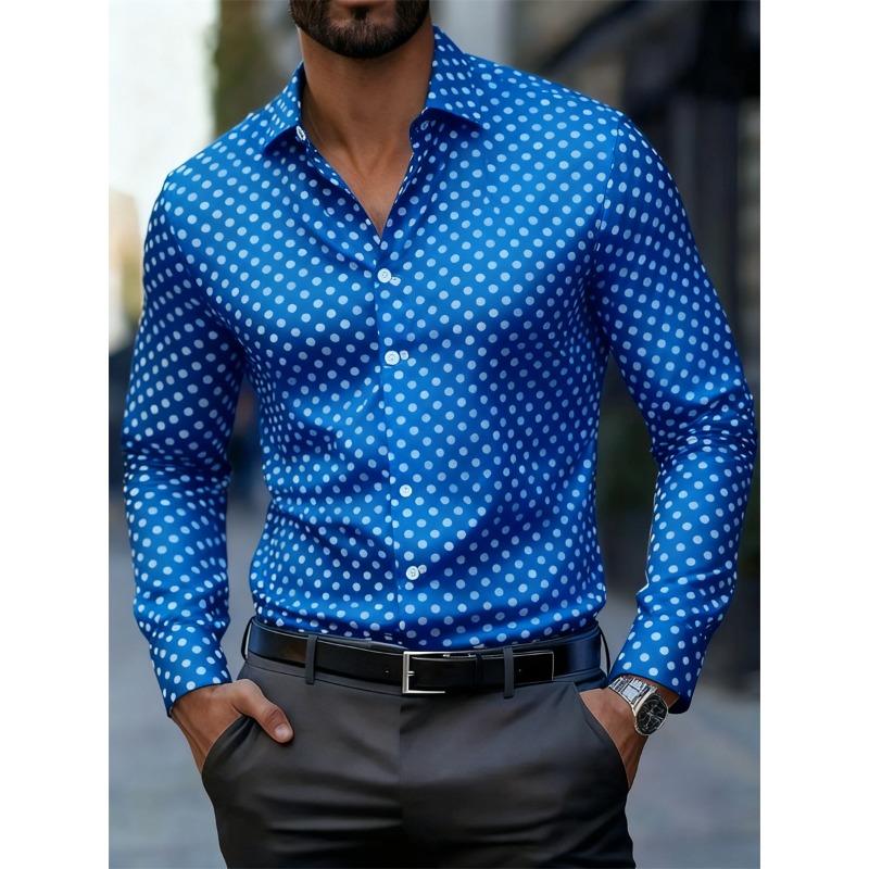 Camisa de Manga Larga con Estampado de Lunares de Moda para Hombre, Popular Camisa Versátil de Estilo Casual de Negocios, Ajuste Delgado, para el Uso Diario y el Desplazamiento, Moderna
