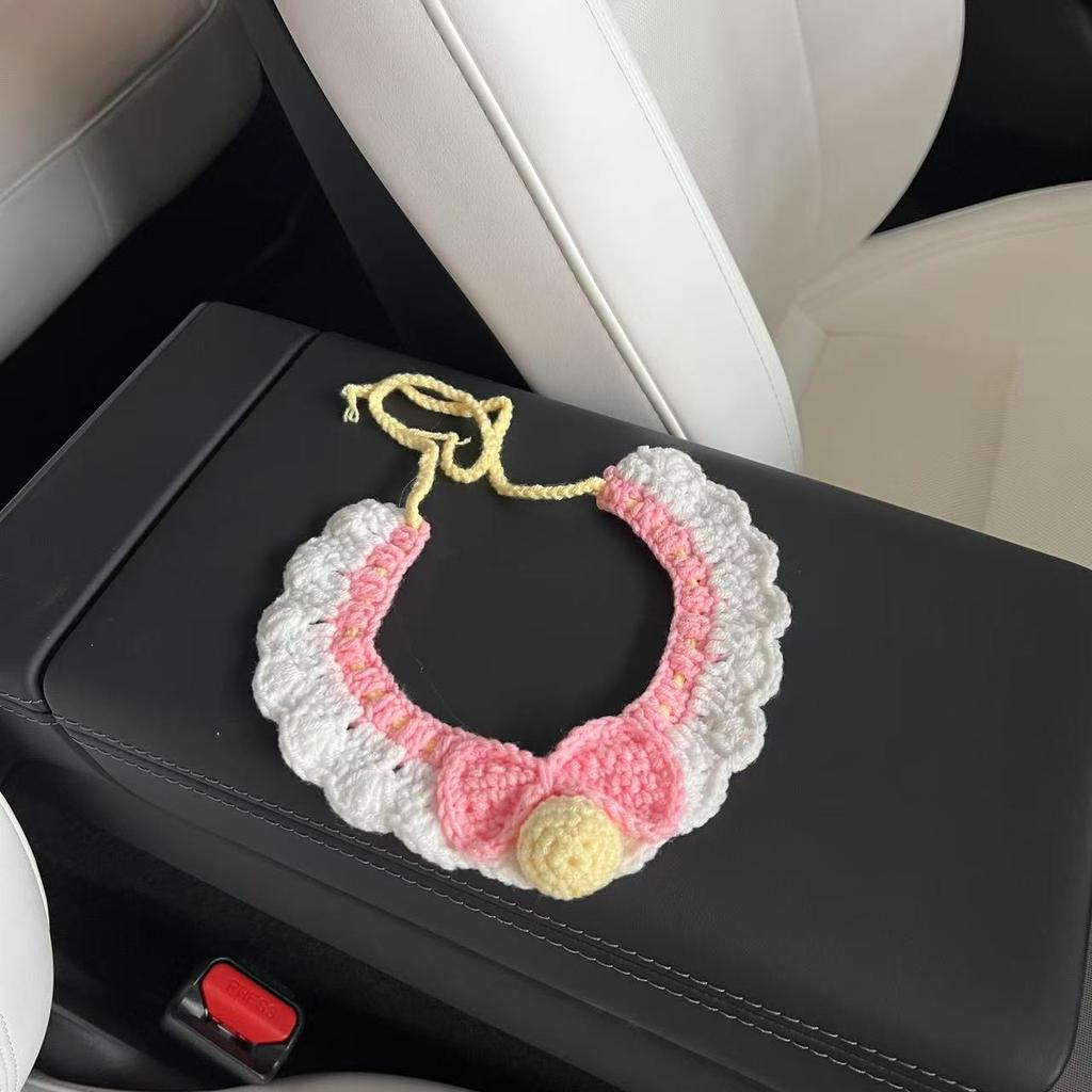 Snow White Cat Collar Green Christmas Dog Scarf Pet Neck Warmer Knitted Bib Drool Towel